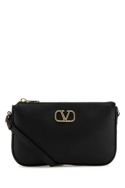 Valentino Garavani Black Leather Vlogo Crossbody Bag In Nero