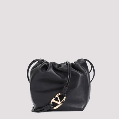 Valentino Garavani Black Leather Vlogo Drawstring Bucket Bag