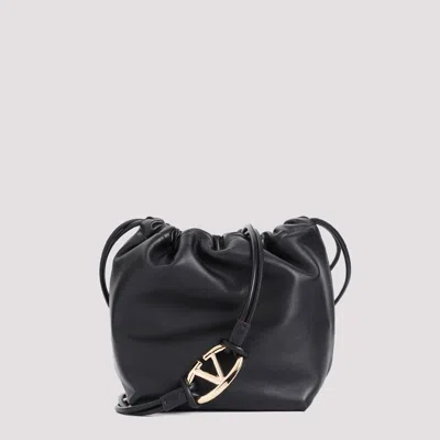 VALENTINO GARAVANI BLACK LEATHER VLOGO DRAWSTRING BUCKET BAG