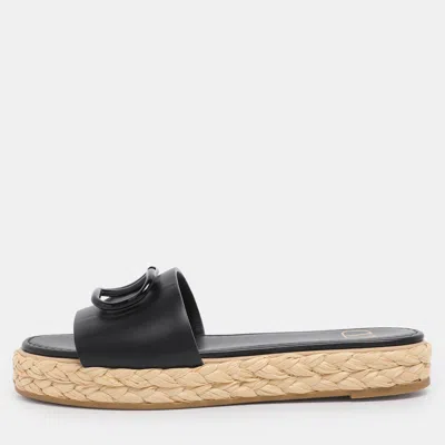 Pre-owned Valentino Garavani Black Leather Vlogo Espadrille Flats Size 36