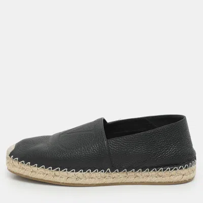 Pre-owned Valentino Garavani Black Leather Vlogo Espadrille Flats Size 40