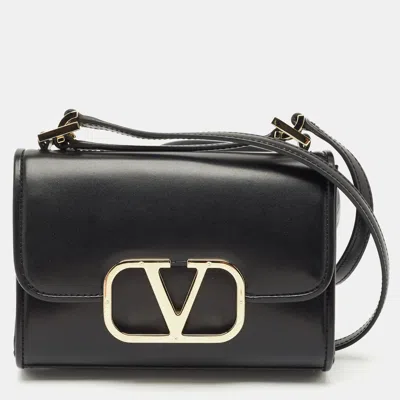 Pre-owned Valentino Garavani Black Leather Vlogo Flap Crossbody Bag