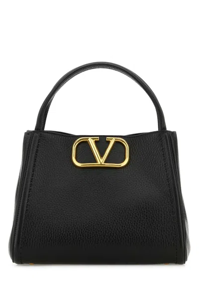 Valentino Garavani Black Leather Vlogo Handbag In Nero