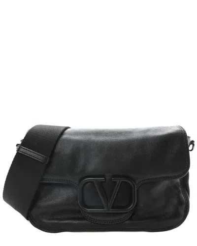 Valentino Garavani Valentino Black Leather Vlogo Leather Shoulder Bag (authentic Pre-loved)