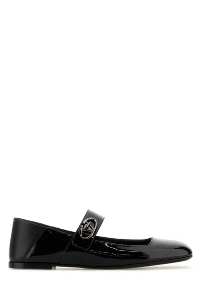 VALENTINO GARAVANI BLACK LEATHER VLOGO LOCKER BALLERINAS