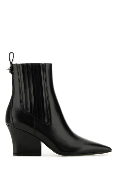 Valentino Garavani Woman Black Leather Vlogo Lockette Ankle Boots