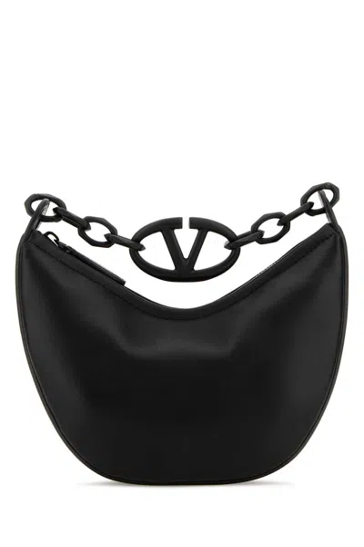 Valentino Garavani Black Leather Vlogo Moon Handbag