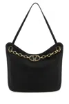 Valentino Garavani Black Leather Vlogo Moon Shopping Bag In Nero