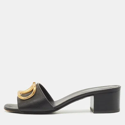 Pre-owned Valentino Garavani Black Leather Vlogo Mule Sandals Size 36