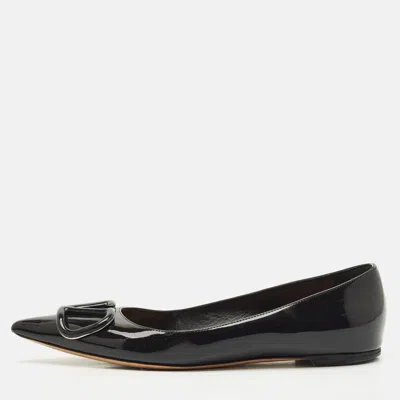 Pre-owned Valentino Garavani Black Leather Vlogo Pointed Toe Ballet Flats Size 37.5