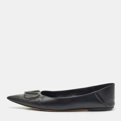 Pre-owned Valentino Garavani Black Leather Vlogo Pointed Toe Ballet Flats Size 39.5