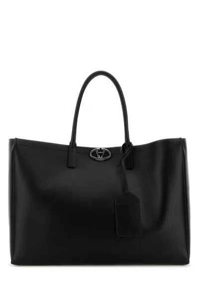 Valentino Garavani Black Leather Vlogo Shopping Bag