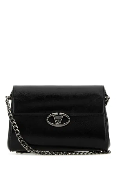 Valentino Garavani Black Leather Vlogo Shoulder In Nero
