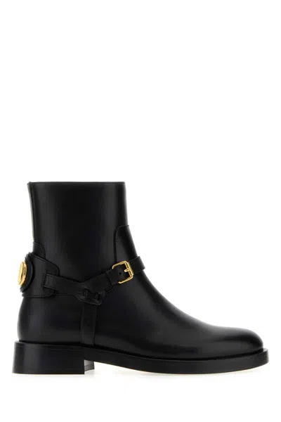 Valentino Garavani Black Leather Vlogo Signature Ankle Boots