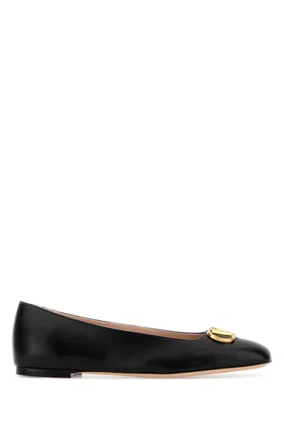 Valentino Garavani Black V Logo Signature Ballerina Flats In Nappa Leather In Multi