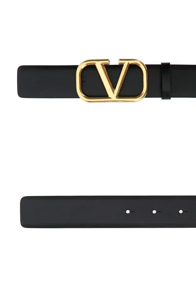 Valentino Garavani Black Leather Vlogo Signature Belt In 0no