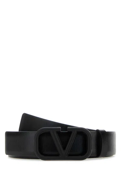 Valentino Garavani Black Leather Vlogo Signature Belt In Neronero