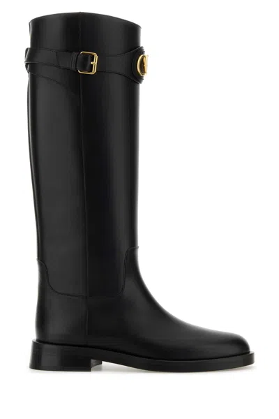 Valentino Garavani Black Leather Vlogo Signature Boots