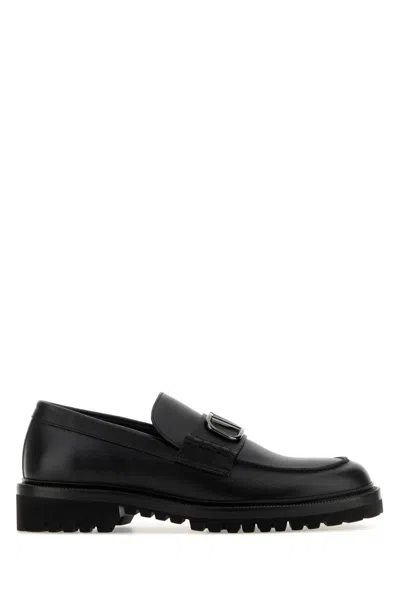 Valentino Garavani Black Leather Vlogo Signature Loafers In Nero
