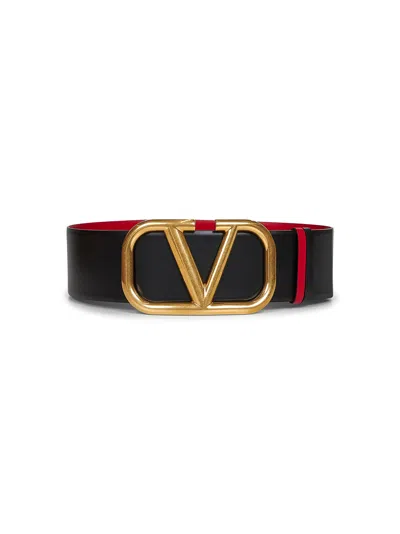 Valentino Garavani Black Leather Vlogo Signature Reversible Belt