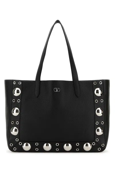 VALENTINO GARAVANI BLACK LEATHER VLOGO SIGNATURE SHOPPING BAG