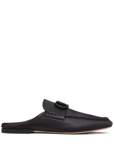 VALENTINO GARAVANI BLACK LEATHER VLOGO SIGNATURE SLIP-ON SLIPPERS FOR MEN