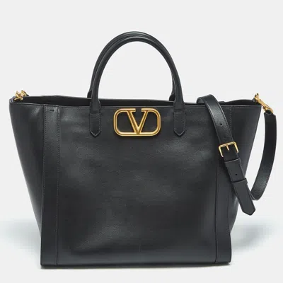 Pre-owned Valentino Garavani Black Leather Vlogo Signature Tote