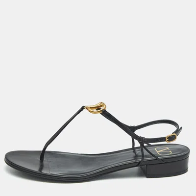 Pre-owned Valentino Garavani Black Leather Vlogo Thong Sandals Size 40