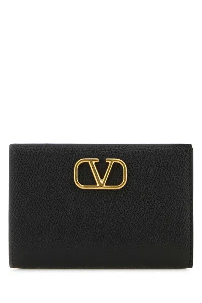 Valentino Garavani Black Leather Vlogo Wallet In Nero