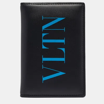 Pre-owned Valentino Garavani Black Leather Vltn Bifold Card Holder