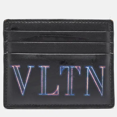 Pre-owned Valentino Garavani Black Leather Vltn Card Holder