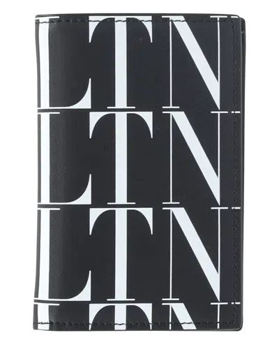 Pre-owned Valentino Garavani Valentino Black Leather Vltn Card Holder (authentic Pre-loved) In Black/black