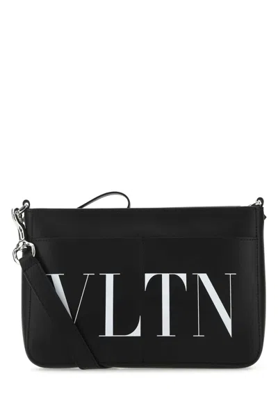 Valentino Garavani Black Leather Vltn Crossbody Bag In 0ni