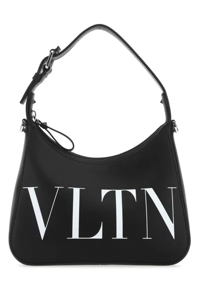 Valentino Garavani Black Leather Vltn Handbag In 0ni