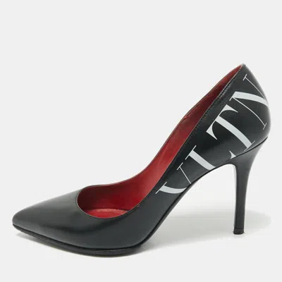 Pre-owned Valentino Garavani Black Leather Vltn Pointed Toe Pumps Size 35.5