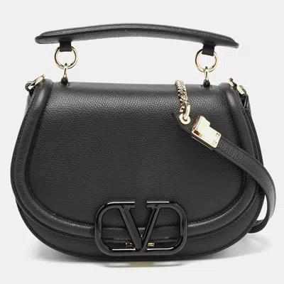 Pre-owned Valentino Garavani Black Leather Vsling Top Handle Bag