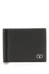 Valentino Garavani Vlogo Signature Grainy Calfskin Bi-fold Wallet With Money Clip In Black