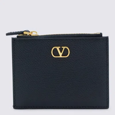 Valentino Garavani Black Leather Wallet In Blue