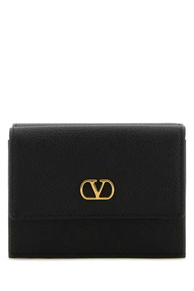 Valentino Garavani Black Leather Wallet In Yellow