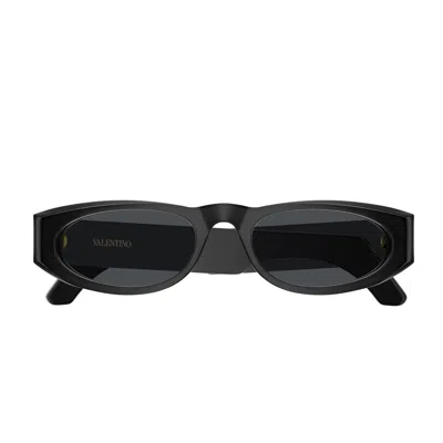Valentino Black Linea V Logo Recycled Acetate Oval Sunglasses