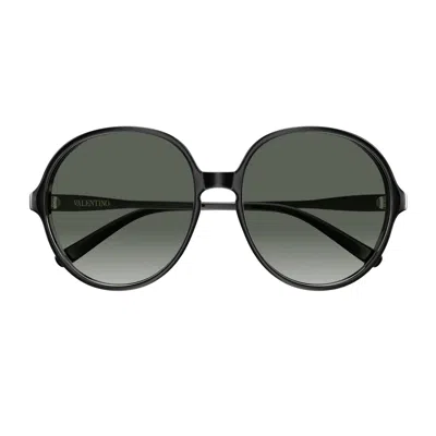 Valentino Black Linea V Logo Recycled Acetate Round Sunglasses