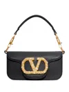 Valentino Small Leather Shoulder Bag With Crystal And Pearl Embellishments In Black