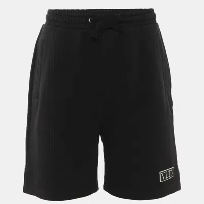 Pre-owned Valentino Black Logo Applique Cotton Shorts S