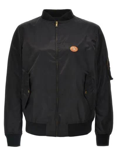 VALENTINO BLACK LOGO BOMBER JACKET