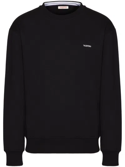 VALENTINO BLACK LOGO COTTON CREWNECK SWEATSHIRT