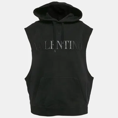 Pre-owned Valentino Black Logo Embossed Black Sleeveless Hoodie Xs