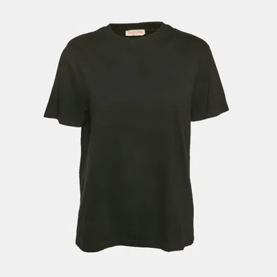 Pre-owned Valentino Black Logo Embossed Jersey Crewneck T-shirt M