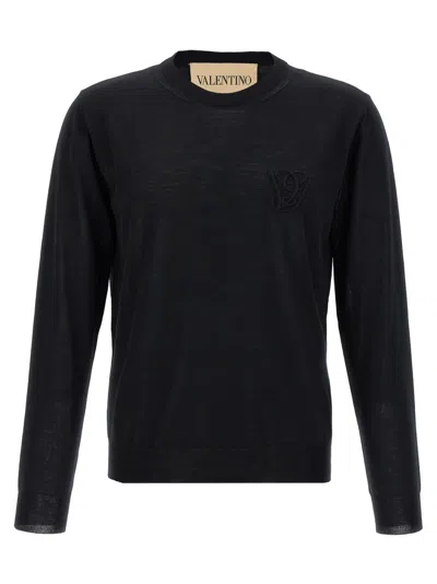 VALENTINO BLACK LOGO EMBROIDERY SWEATER