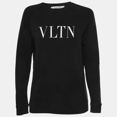 Pre-owned Valentino Black Logo Graphic Cotton Knit Sweatshirt Xs