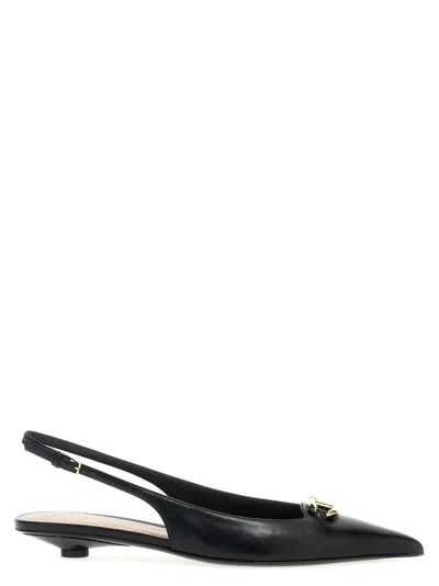 VALENTINO GARAVANI BLACK LOGO MOON SLINGBACK SANDALS